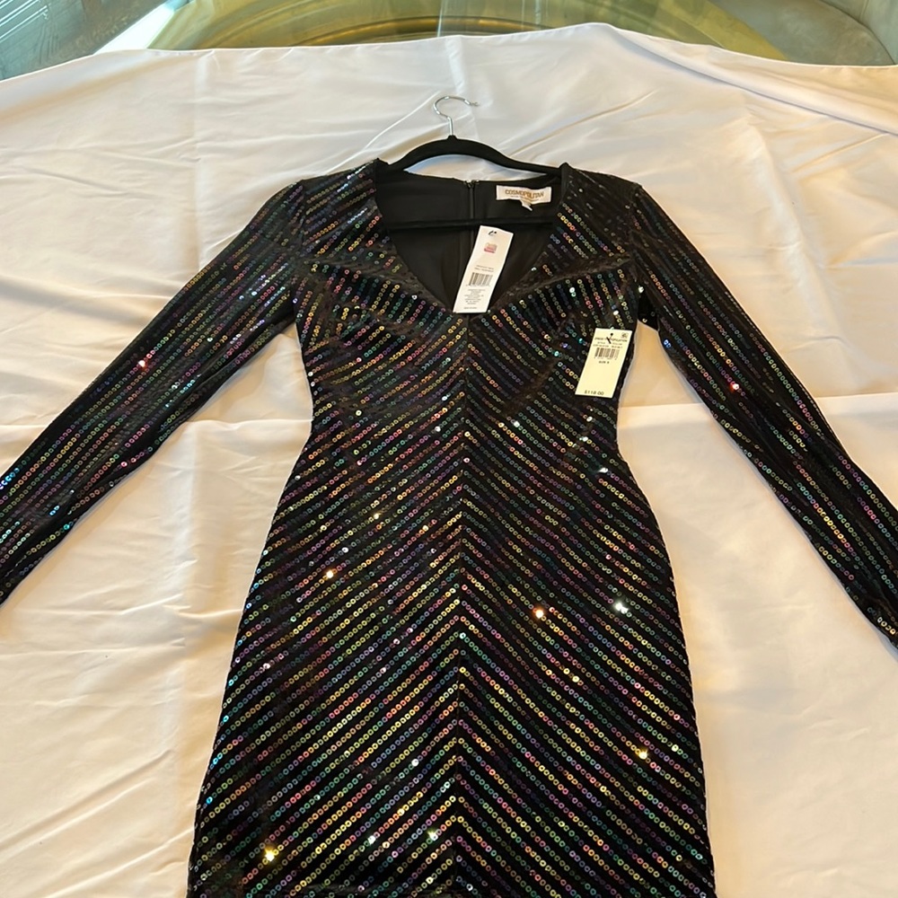 Small Cosmopolitan black dress with multi color sequin